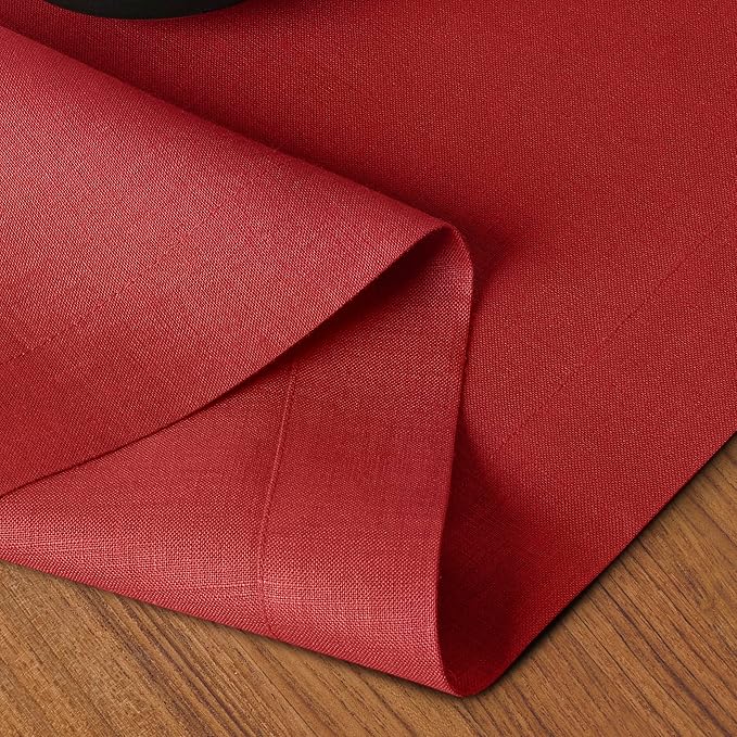 D'Moksha Homes Linen Bright Red Table Runner 90 Inches Long - 100% Pure Linen 14 x 90 Inch Table Runner for Dining, Valentines, Spring, Easter - Machine Washable