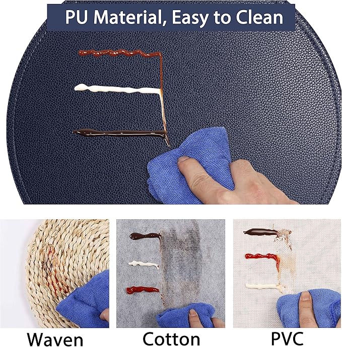 Set of 6 Faux Leather Round Placemats and Coasters, Coffee Mats Kitchen Table Mats, Waterproof, Easy to Clean for Kitchen Dining Round Table