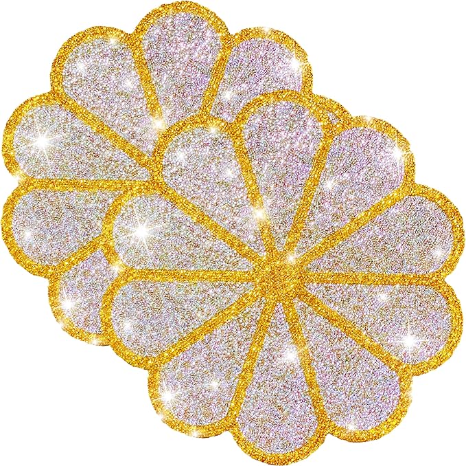 Washable Waterproof Diamond Circle Placemats for Round Tablescape Decor for Dinner and Kitchen Bling Placemats for Weddings & Special Events-2PCS (Yellow)