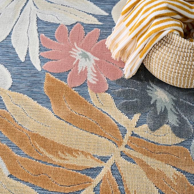 Nourison Home Suncoast Denim Multi 4' x 6' Area Rug - Easy Clean, Non Shedding, Bed Room, Living Room, Dining Room, Kitchen (4' x 6')