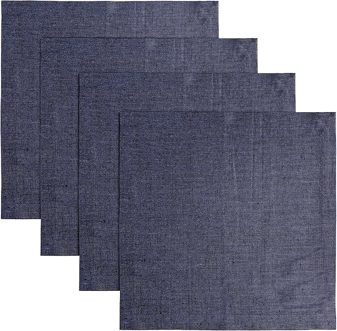 Solino Home Linen Square Placemats Set of 4 - Chambray Navy Placemats 14 x 14 Inch - 100% Pure Linen Table Mats for Winter, Spring - Athena