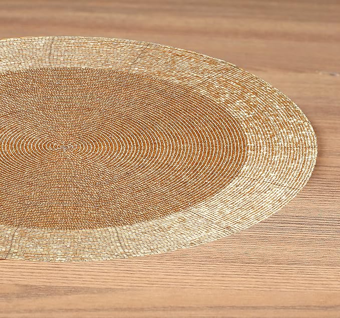 Lightnpro Handmade Beaded Placemats Set of 4 - Round Charger Mats - Farmhouse Style Table Decor for Dining, Wedding, Holiday, and Special Occasions - Elegant Glitz Table Setting - 13 Inch Gold