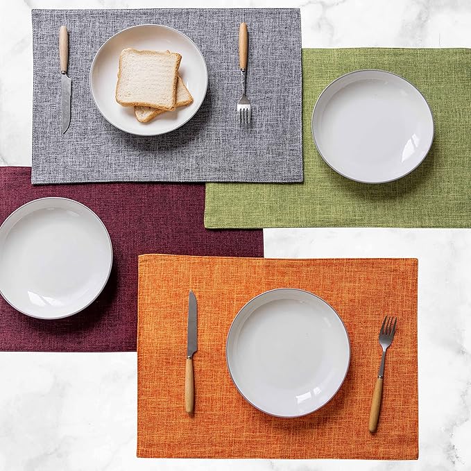Home Brilliant Red Placemats Set of 4 Cloth Placemat for Holiday Valentine's Day Heat Resistant Dining Table Mats Kitchen Washable Place Mats, Wine Red