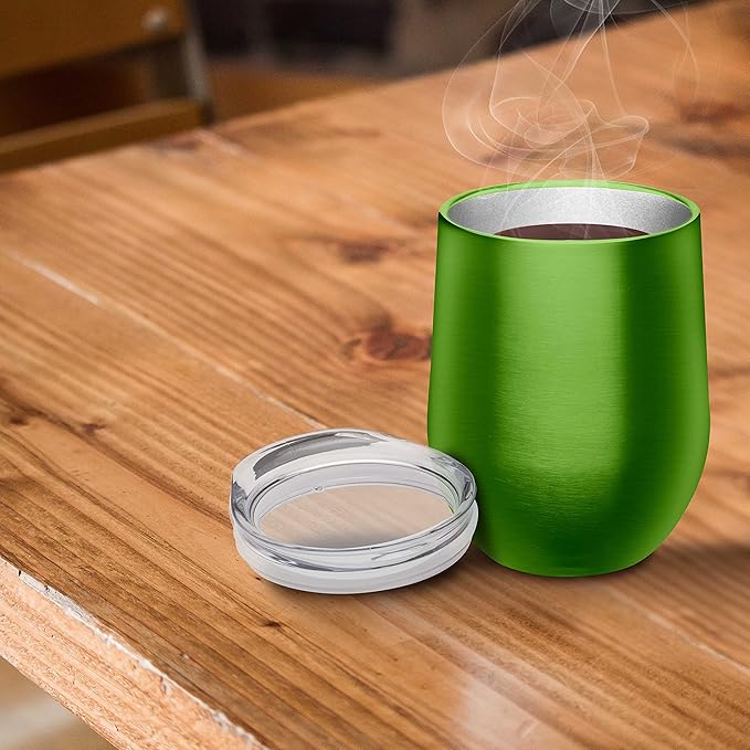 DISCOUNT PROMOS Stemless Wine Glass Tumblers with Lids by Largo 11 oz. Set of 6, Bulk Pack - Perfect for Wine, Cocktails, Other Hot & Cold Beverages - Lime Green