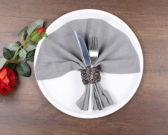 ALPHA Living HOME Heavyduty Napkin Rings - 12-Piece Elegant Mesh Metal Napkin Holders, Serviette Rings for Dining Table, Party Decoration, Weddings - Vintage Rustic Farmhouse Table Decor (Bronze)