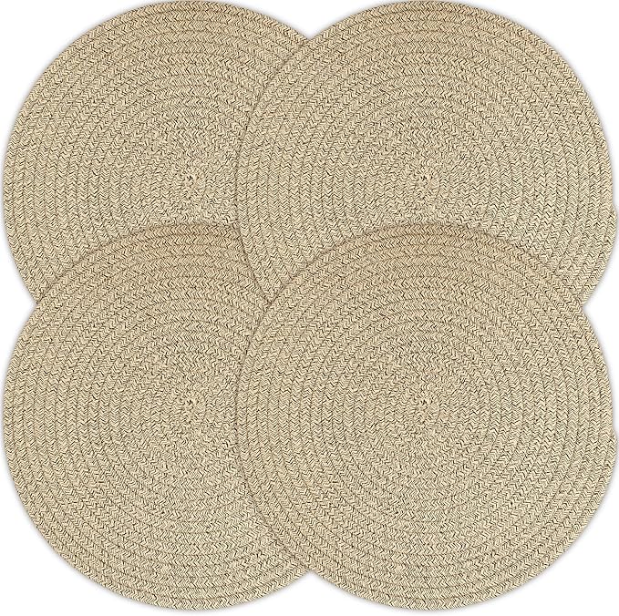 Kochorie Set of 4 Round Woven Cotton Placemats, 13 Inch Boho Table Mats for Kitchen and Dining Table, Farmhouse Heat Resistant Washable Trivets, Fall Thanksgiving Christmas Décor (Brown)
