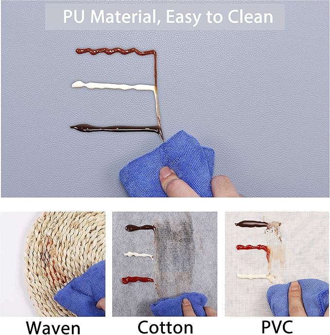 Wipeable Placemats Leather Table Mats Waterproof Heat-Resistant Easy to Clean for Dining Table Set Kitchen Table (6, Pale Blue)