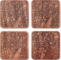 Copenhagen Map Coaster by O3 Design Studio, Set Of 4, Sapele Wooden Coaster With City Map, Handmade