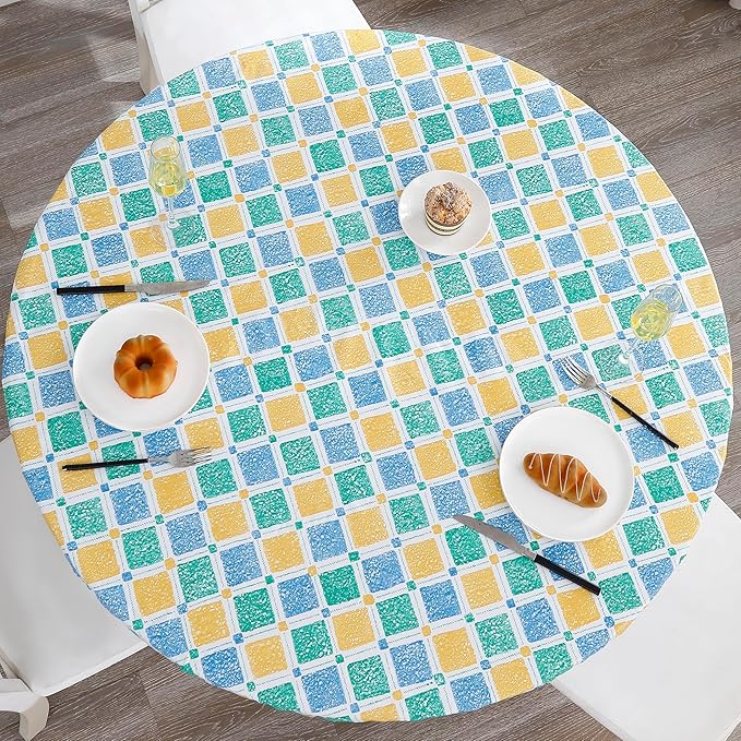 Walrus Round Vinyl Fitted Tablecloth with Flannel Backing Elastic Edge Design Table Cover Waterproof Oil-Proof PVC Table Cloth Stain-Resistant Best for 32"-36" Round