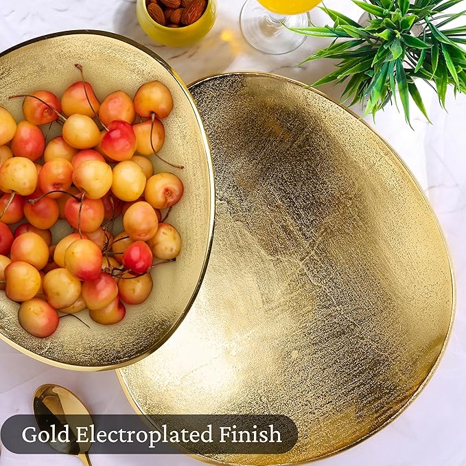 CLEENTABLE Oval Metal Serving Trays | Stylish Vanity Organizer or Catchall Valet Display | Handmade Metal Platter for Vanity Organizer Tray for Camping, BBQ, Party, Buffet, Appetizer (Gold)