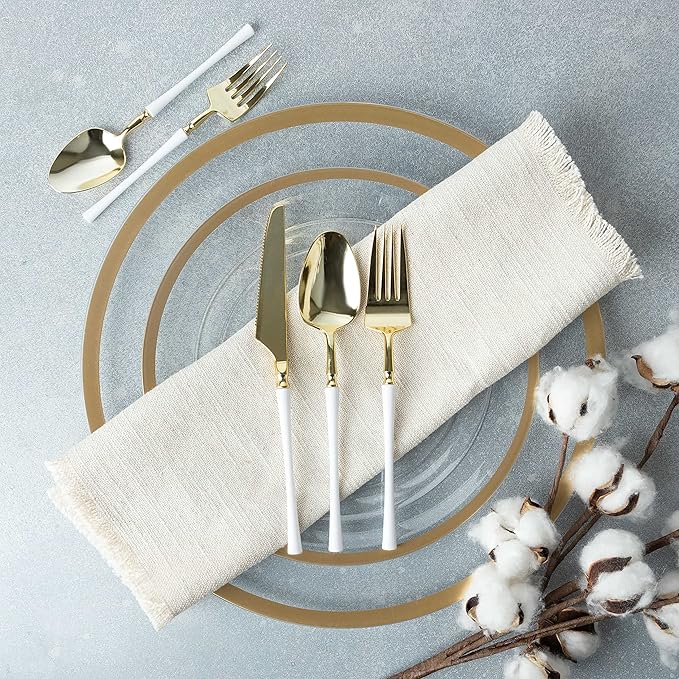 PlasticPro 20 Count Gold and White Plastic Tea Spoons Premium Quality Heavy Duty Disposable Elegant Silverware Two Tone Tea Spoons for Party