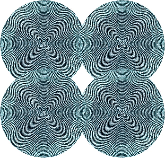 Lightnpro Beaded Placemats Set of 4 - Round Handmade Farmhouse Table Chargers - Decorative Glitz Placemats for Dining Table, Holiday Parties, Wedding, Kitchen & Event Décor - 13 Inch Teal